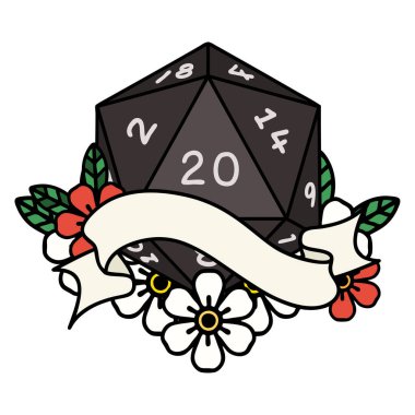 Retro Dövme Biçimi Doğal 20 D20 zar atma