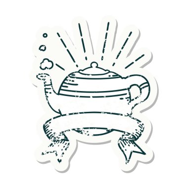 Dövme stili eski bir çıkartma buharlı çaydanlık.