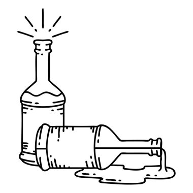 Geleneksel siyah çizginin çizimi dövme tarzı bira şişeleri