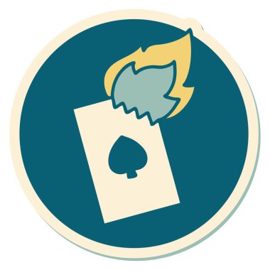 Geleneksel stil dövme çıkartması. Alev kartı.