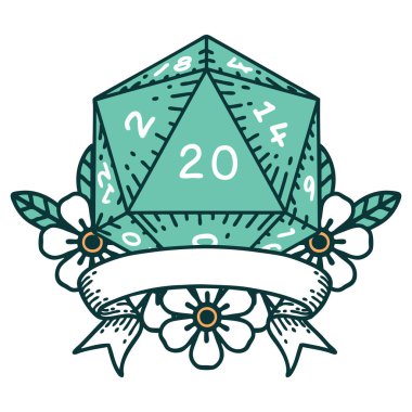 Retro Dövme Biçimi Doğal 20 kritik vuruş D20 zar atma