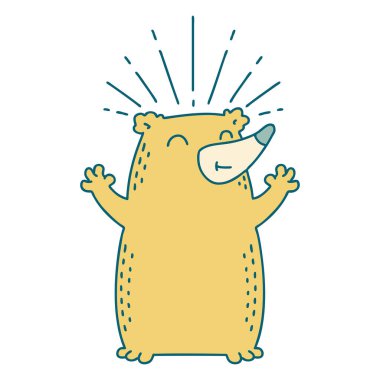 Geleneksel dövme stili mutlu ayının çizimi