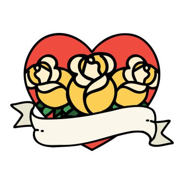 Geleneksel kalp şeklinde dövme ve çiçekli pankart