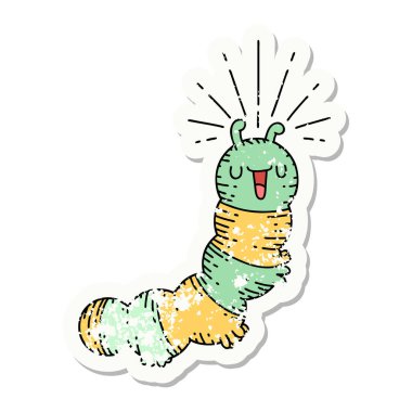 Dövme stili eski bir çıkartma. Mutlu tırtıl.