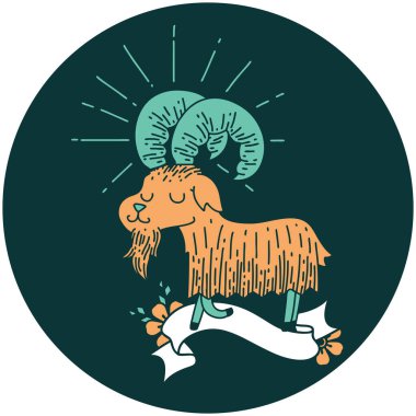 Dövme stili mutlu keçi ikonu