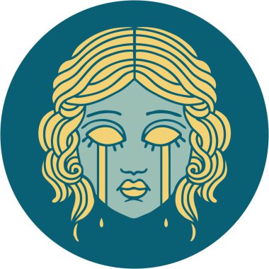 İkonik dövme stili ağlayan kadın yüzü.