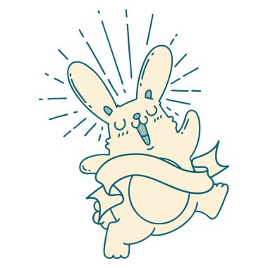 Dövme stili hoplayıp zıplayan tavşanlı parşömen.