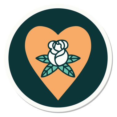 Geleneksel kalp ve çiçek stiliyle dövme çıkartması.