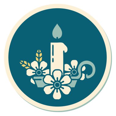 Geleneksel bir mum tutacağı stiliyle dövme çıkartması