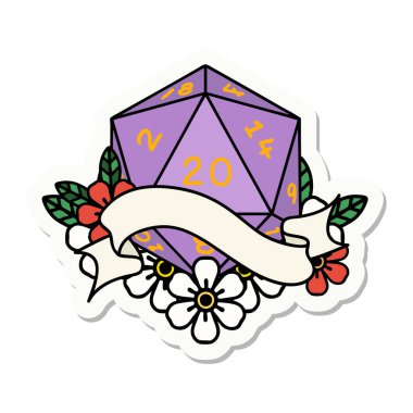 Doğal bir yirmi D20 zar atmanın etiketi.