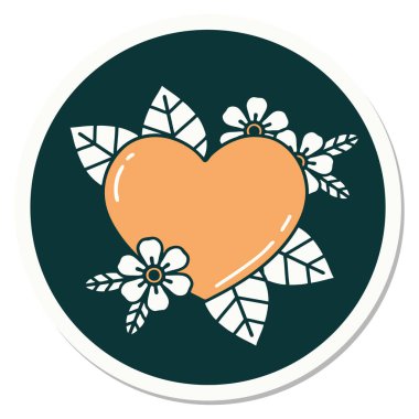 Botanik kalbin geleneksel stiliyle dövme çıkartması.