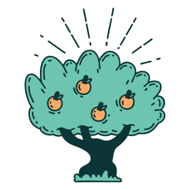 Geleneksel dövme tarzı elma ağacının çizimi