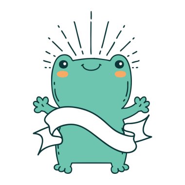 Dövme stili mutlu kurbağa dövmeli parşömen.