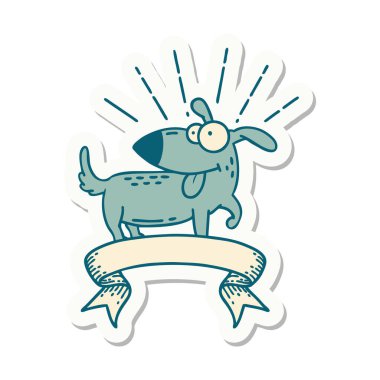 Dövme stili mutlu köpek çıkartması.