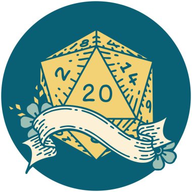 Retro Dövme Biçimi Doğal 20 D20 zar atma