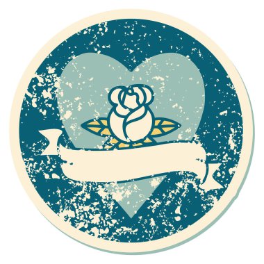 İkonik ıstıraplı dövme stili kalp gülü ve bayrağın görüntüsü 