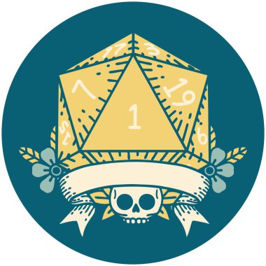 Retro Dövme Biçimi Doğal bir d20 zar atma