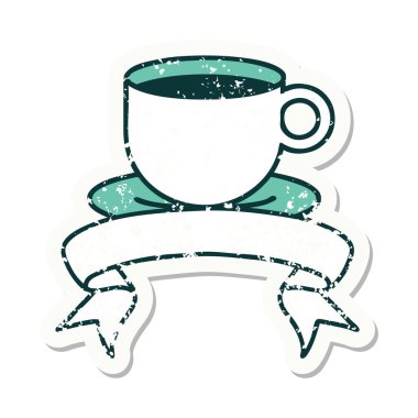 Bir fincan kahvenin bayrağıyla eski bir etiket.