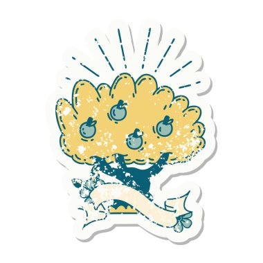 Dövme tarzı elma ağacının eski bir çıkartması.