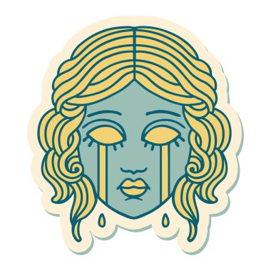 Geleneksel kadın yüzü ağlama stili dövme çıkartması.