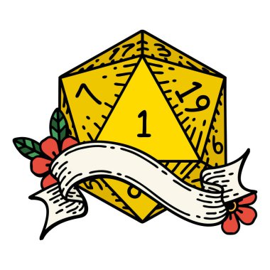 Retro Dövme Biçimi Doğal bir d20 zar atma