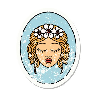 Üzüntülü dövme geleneksel stil gözleri kapalı bir bakire