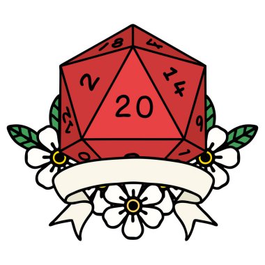 Retro Dövme Biçimi Doğal 20 kritik vuruş D20 zar atma