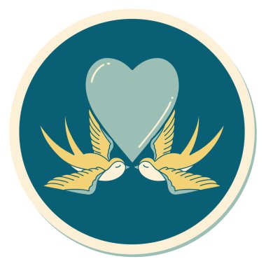 Dövme çıkartması geleneksel kırlangıçlar ve kalp şeklinde.