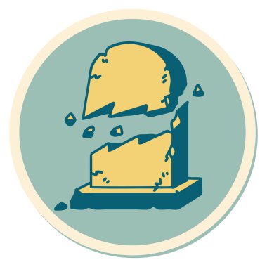 Kırık mezar taşının geleneksel stiliyle dövme çıkartması.