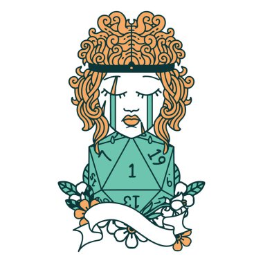 Retro Dövme Tarzı Ağlayan Barbar İnsan Doğal D20 ruloyla