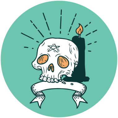 Dövme stili bir ikon ürkütücü kafatası ve mum