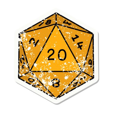 Doğal 20 D20 zarının grunge sticker 'ı