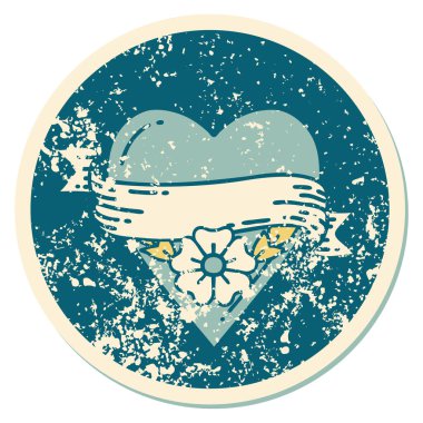 Bir kalp çiçeği ve pankartın sembolik dövmeli görüntüsü