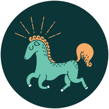 Dövme stili hoplayıp zıplayan bir aygır ikonu