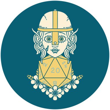 Retro Dövme Tarzı Doğal 20 zarlı elf dövüşçüsü