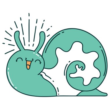 Geleneksel dövme stili mutlu salyangoz çizimi