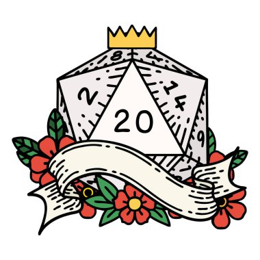 Retro Dövme Biçimi Doğal 20 D20 zar atma