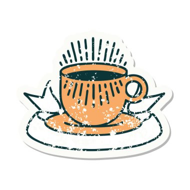 Bir fincan kahve pankartı takılmış eski bir etiket.