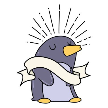 Dövme tarzı mutlu penguen dövmeli parşömen.