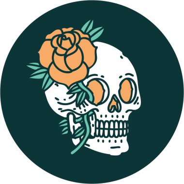 Bir kafatası ve gülün ikonik dövme şekli