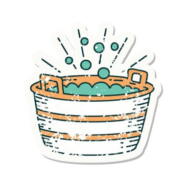 Dövme stili teneke bir banyonun eski çıkartması.