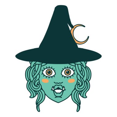 Retro Dövme Biçimi Yarım Ork cadı yüzü