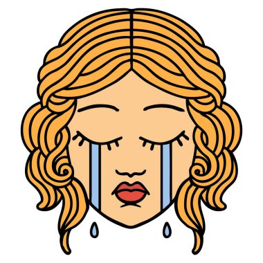 Geleneksel kadın yüzü ağlama tarzı dövme.