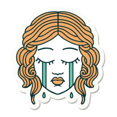 Geleneksel kadın yüzü ağlama stili dövme çıkartması.