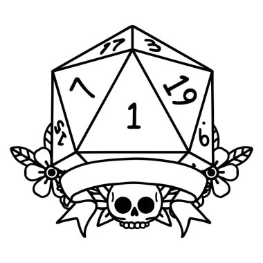 Siyah ve Beyaz Dövme çizim Biçimi Doğal D20 zar atma