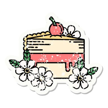 Geleneksel bir pasta ve çiçek dilimi şeklinde dövmesi var.