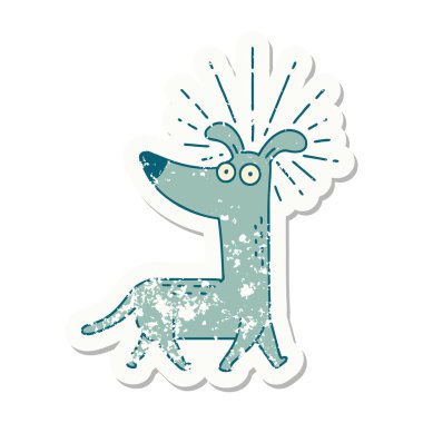 Dövme stili eski bir çıkartma. Şaşırmış köpek.