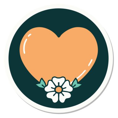 Geleneksel bir kalp ve çiçek stiliyle dövme çıkartması.