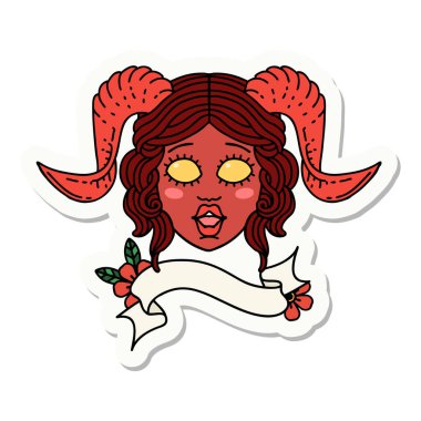 Parşömen pankartıyla bağlanmış karakter yüzü etiketi