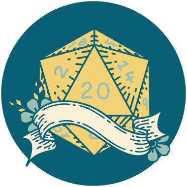 Retro Dövme Biçimi Doğal 20 D20 zar atma